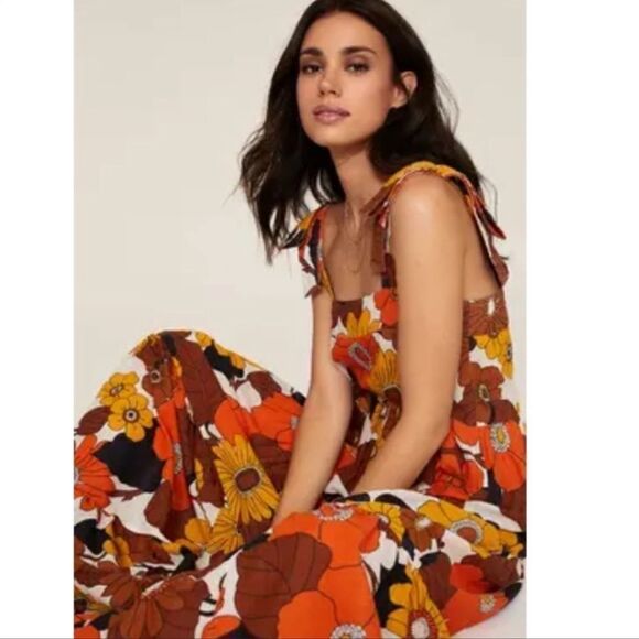 New DODO BAR OR Lima Square-neck Floral-print Dress In Flower 3 Blue Small - Picture 9 of 15